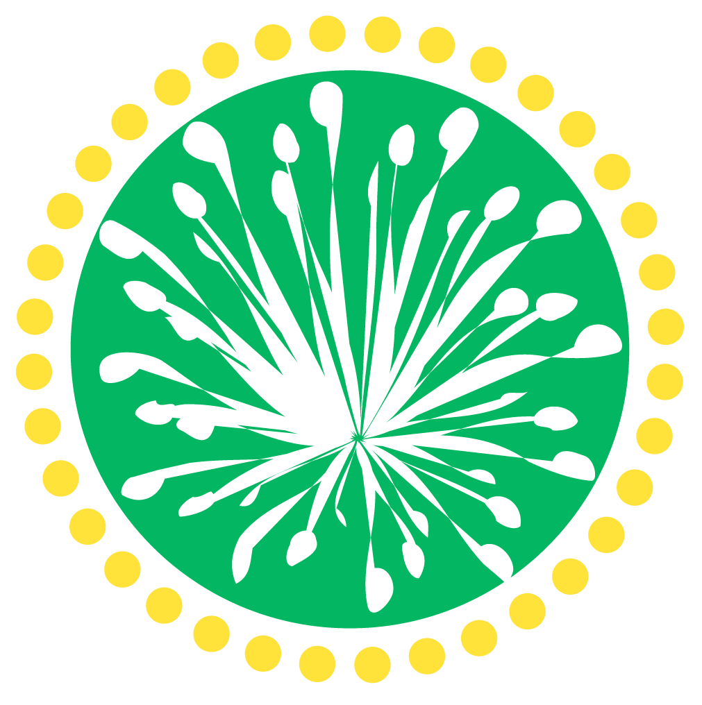 White Dandelion in a circle with green background