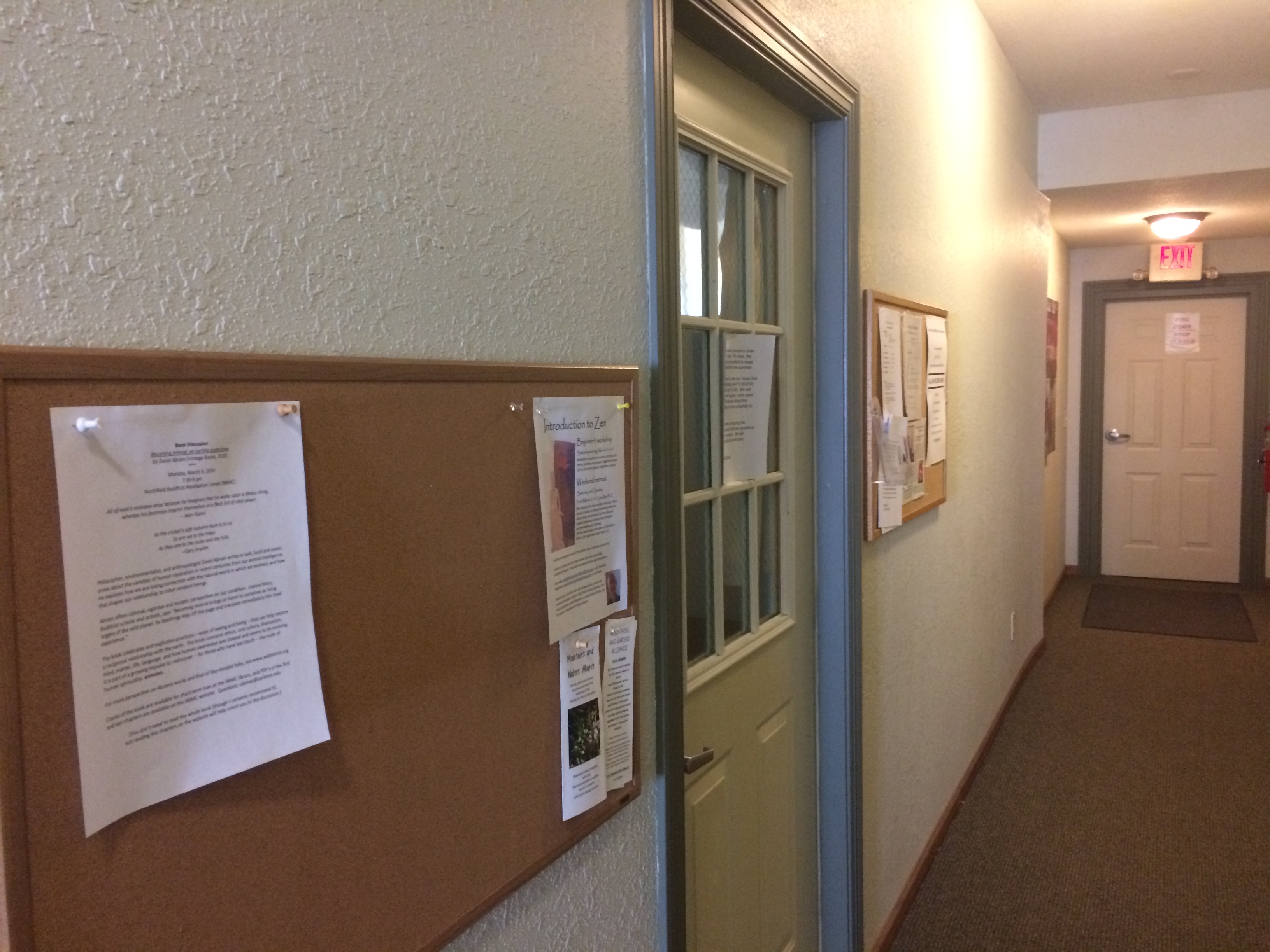 Entry Door to Buddhist Center inside hallway.